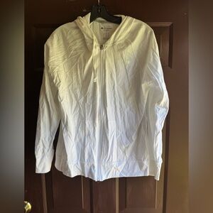Champion White Zip Up Hoodie Size Large 
There is a small stain on the sleeve